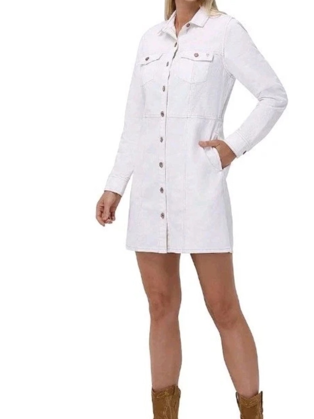 Frye Cream Button-Front Long Sleeve denim Shirt Dress size XL